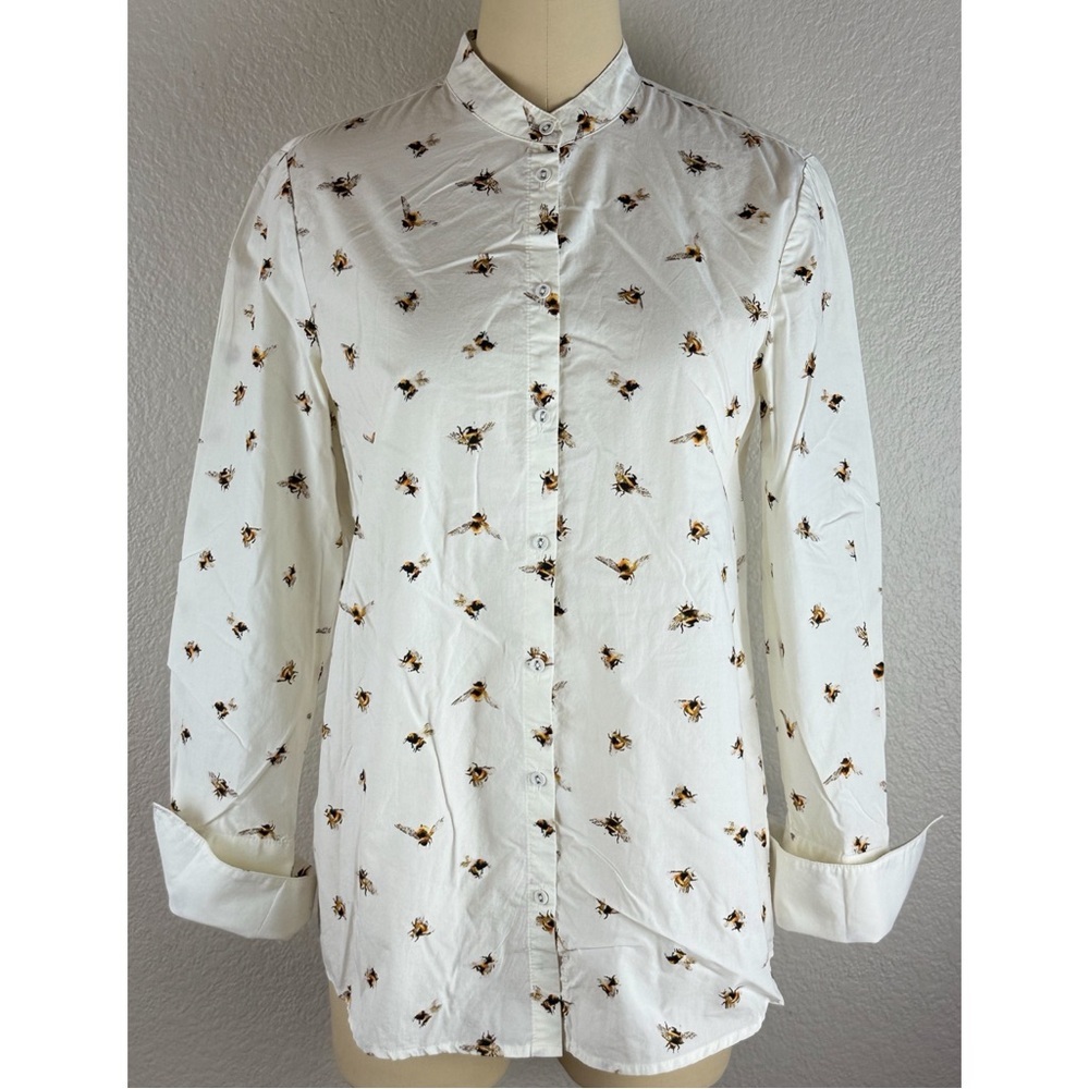 Victoria Beckham Women’s Button-Down  Cream Shirt w/Bumble Bees Print Small - Picture 5 of 11